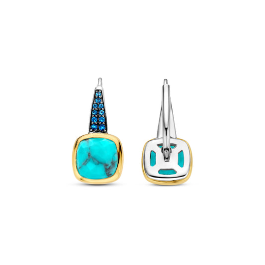 Turquoise & Blue Pavé Drop Earrings Sterling Silver Gold Vermeil, view 3
