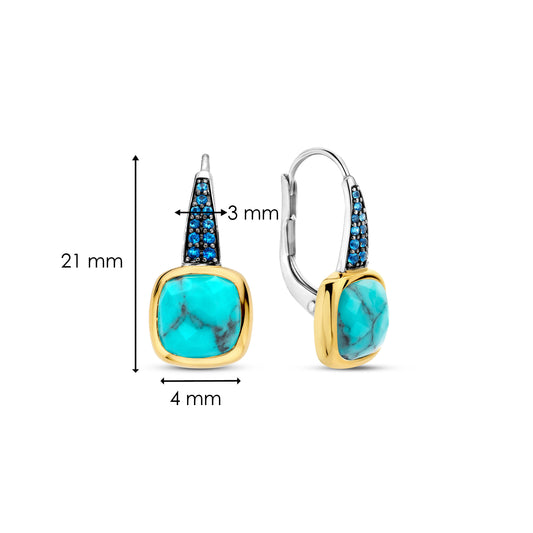 Turquoise & Blue Pavé Drop Earrings Sterling Silver Gold Vermeil, view 2