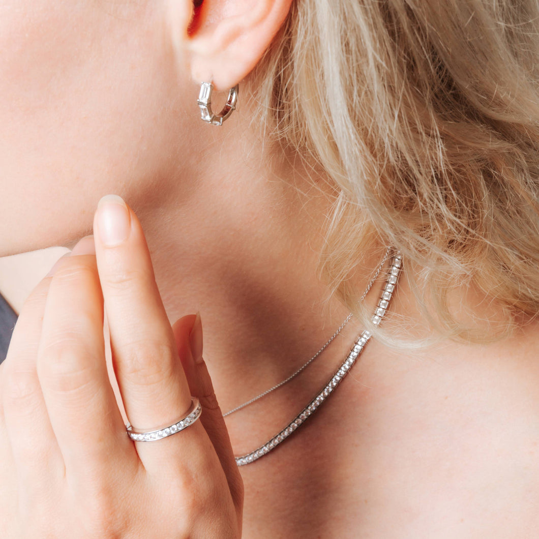 Ti Sento Sterling Silver oblong Cz Hoop earrings