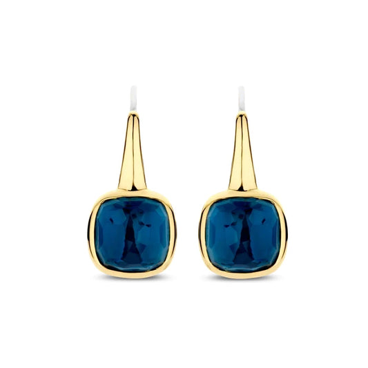 Deep Blue Stone Gold Vermeil Drop Earrings, view 2