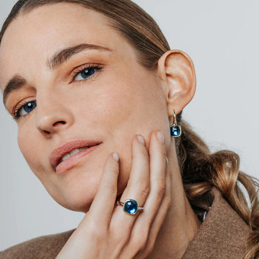 Deep Blue Stone Gold Vermeil Drop Earrings, view 4
