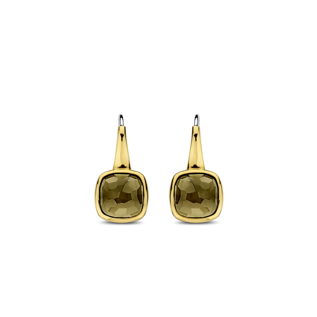 Khaki Stone Gold Vermeil Drop Earrings
