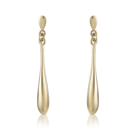 9ct Yellow Gold long tapered drop Earrings
