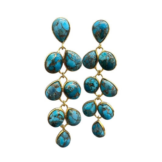 Turquoise and Gold Vermeil Cascade Drop Earrings