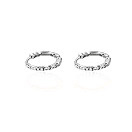 9ct White Gold & Diamond Medium Hoop Earrings, view 2