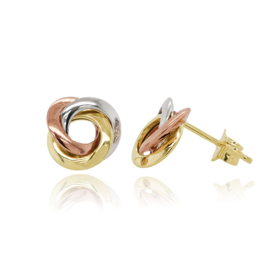 9ct Three Colour Gold Medium Knot Stud Earrings