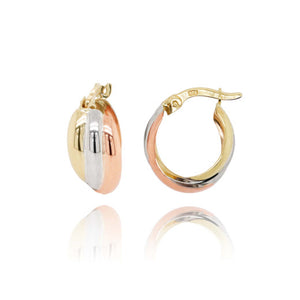 9ct 3 colour Gold hinged peg Hoop Earrings