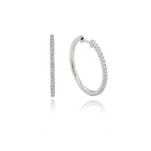 9ct White Gold & Micro Pave set Diamond Large Hoop Earrings