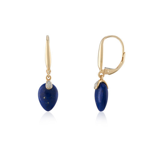 9ct Yellow Gold Lapis Lazuli & Diamond Drop Earrings