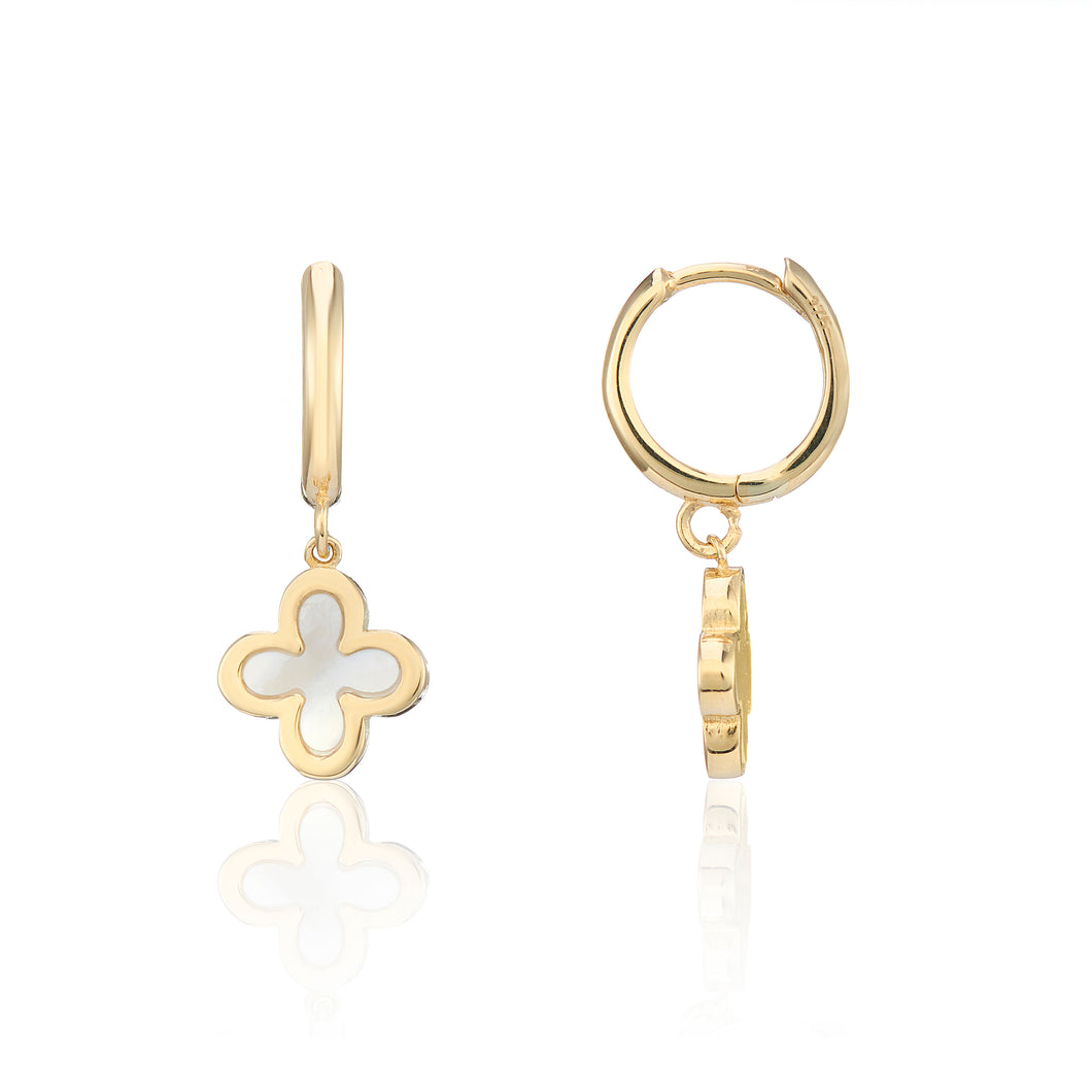 9ct Yellow Gold Hoops with Mother of Pearl flower drops