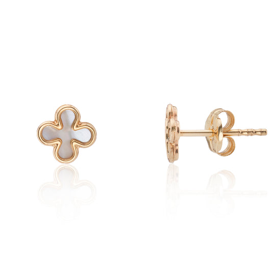 9ct Yellow Gold Mother of Pearl Clover Studs