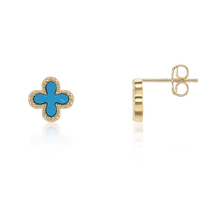 9ct Yellow Gold Turquoise flower studs