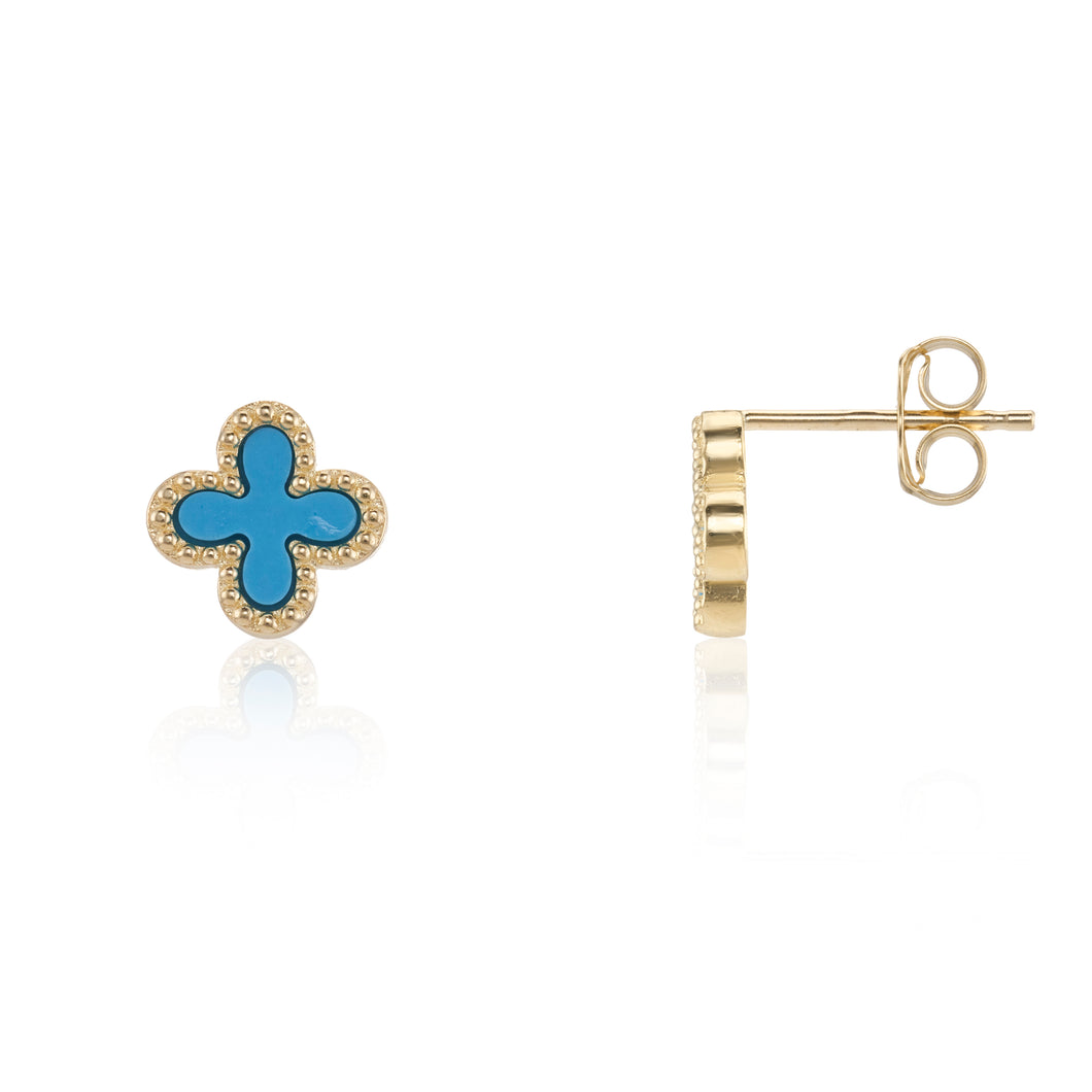 9ct Yellow Gold Turquoise flower studs