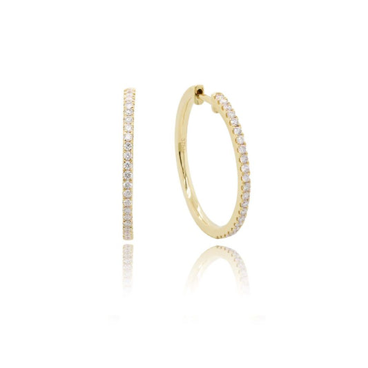 9ct Yellow Gold & Micro Pave set Diamond Large Hoop Earrings