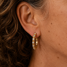 Load image into Gallery viewer, Gold Vermeil Satin Finish Cubic Zirconia Hoop Earrings
