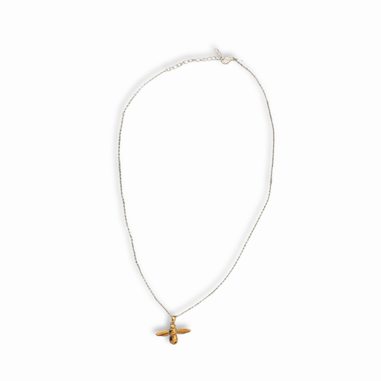 Yellow Gold Vermeil Bee Pendant on Sterling Silver Long Chain, view 3