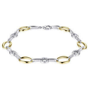 Sterling Silver, Vermeil & CZ set oval link bracelet