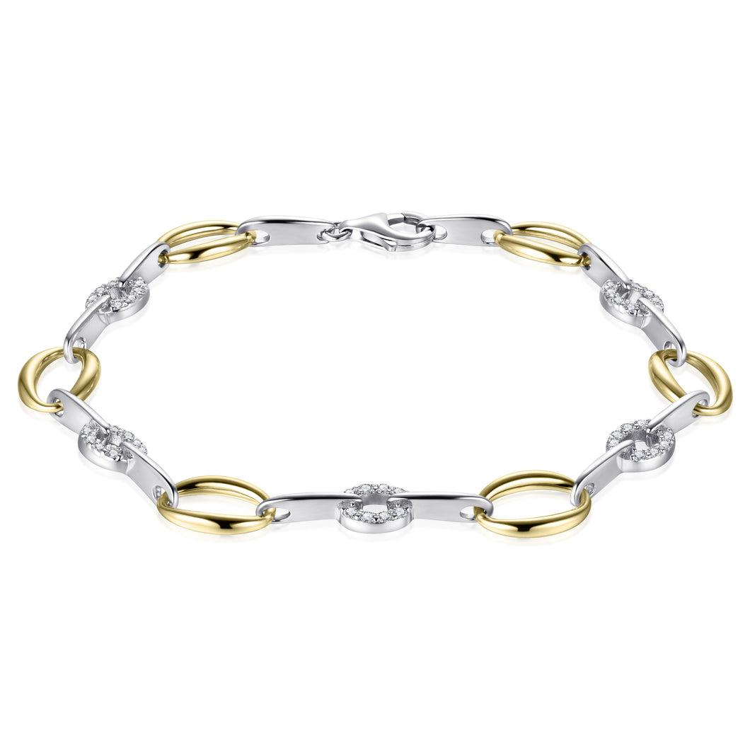 Sterling Silver, Vermeil & CZ set oval link bracelet