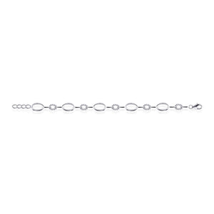 Sterling Silver & CZ set oval link bracelet