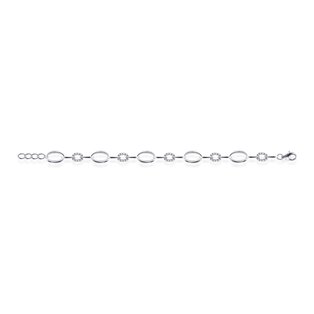 Sterling Silver & CZ set oval link bracelet
