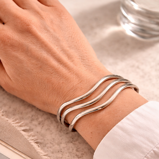 Sterling Silver Triple Wave Russian Bangle, view 2