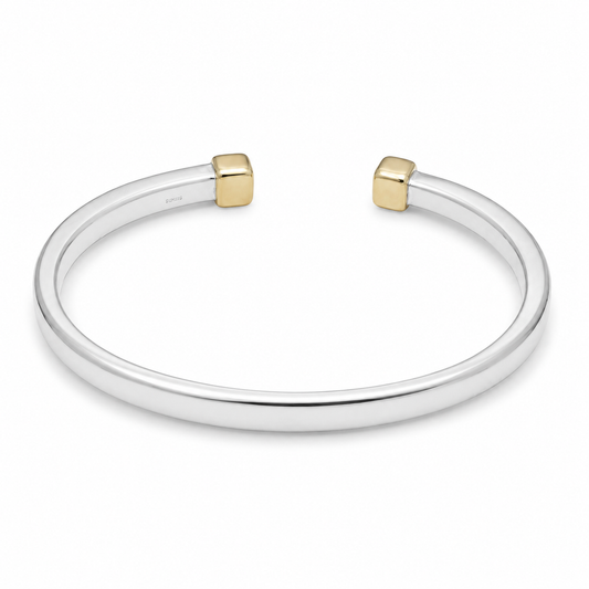 Sterling Silver Torq Bangle with Gold Vermeil Square Ends, view 3