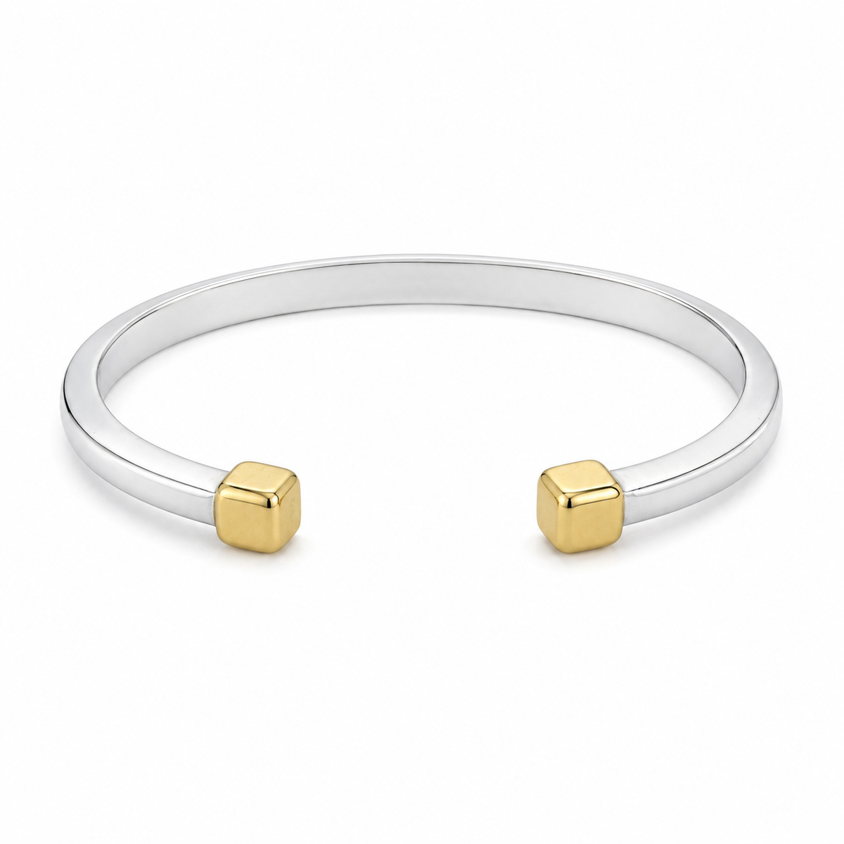 Sterling Silver Torq Bangle with Gold Vermeil Square Ends
