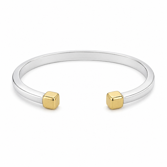 Sterling Silver Torq Bangle with Gold Vermeil Square Ends