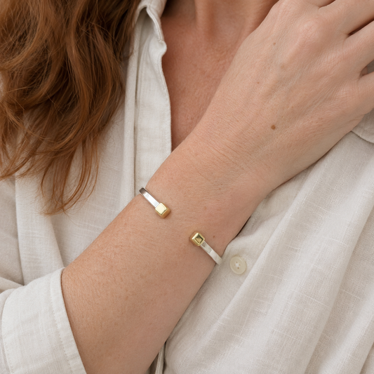 Sterling Silver Torq Bangle with Gold Vermeil Square Ends, view 2