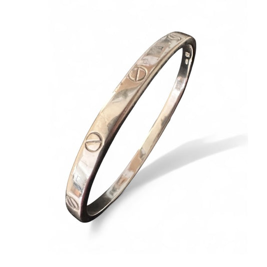Sterling Silver Screw Head Oval Bangle