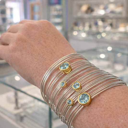 Sterling Silver Slinky Cuff Bangle with Blue Topaz and Gold Vermeil, view 3