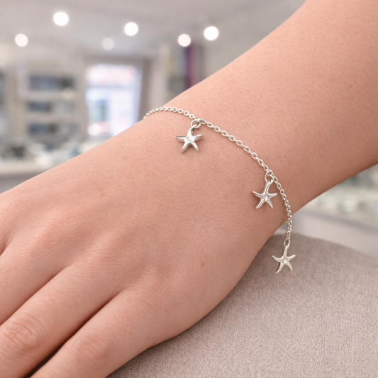 Sterling Silver Three Starfish Motif Bracelet, view 2