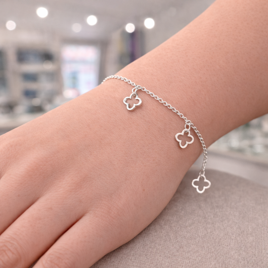 Sterling Silver Clover Motif Bracelet, view 2