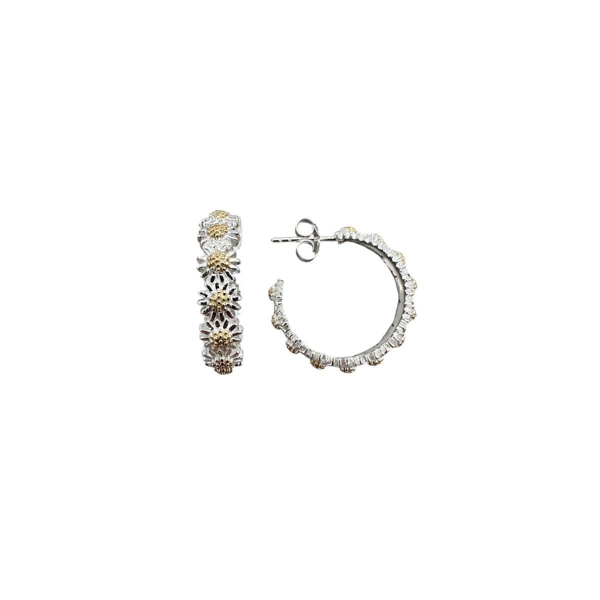 Sterling Silver Daisy Hoop Earrings