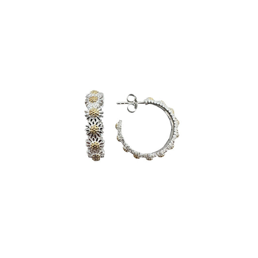 Sterling Silver Daisy Hoop Earrings
