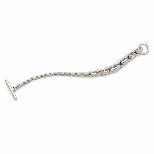 Sterling Silver Heavy Tapered Link Bracelet with T-Bar Clasp