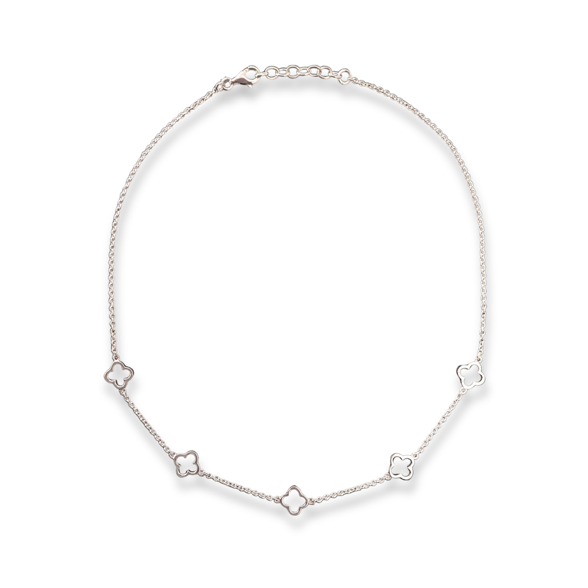 Sterling Silver Clover Motif Station Necklace