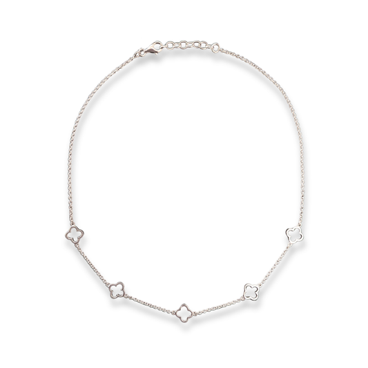 Sterling Silver Clover Motif Station Necklace