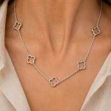 Load image into Gallery viewer, Sterling Silver Clover Motif Station Necklace
