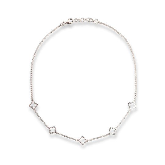 Sterling Silver Clover Motif Station Necklace