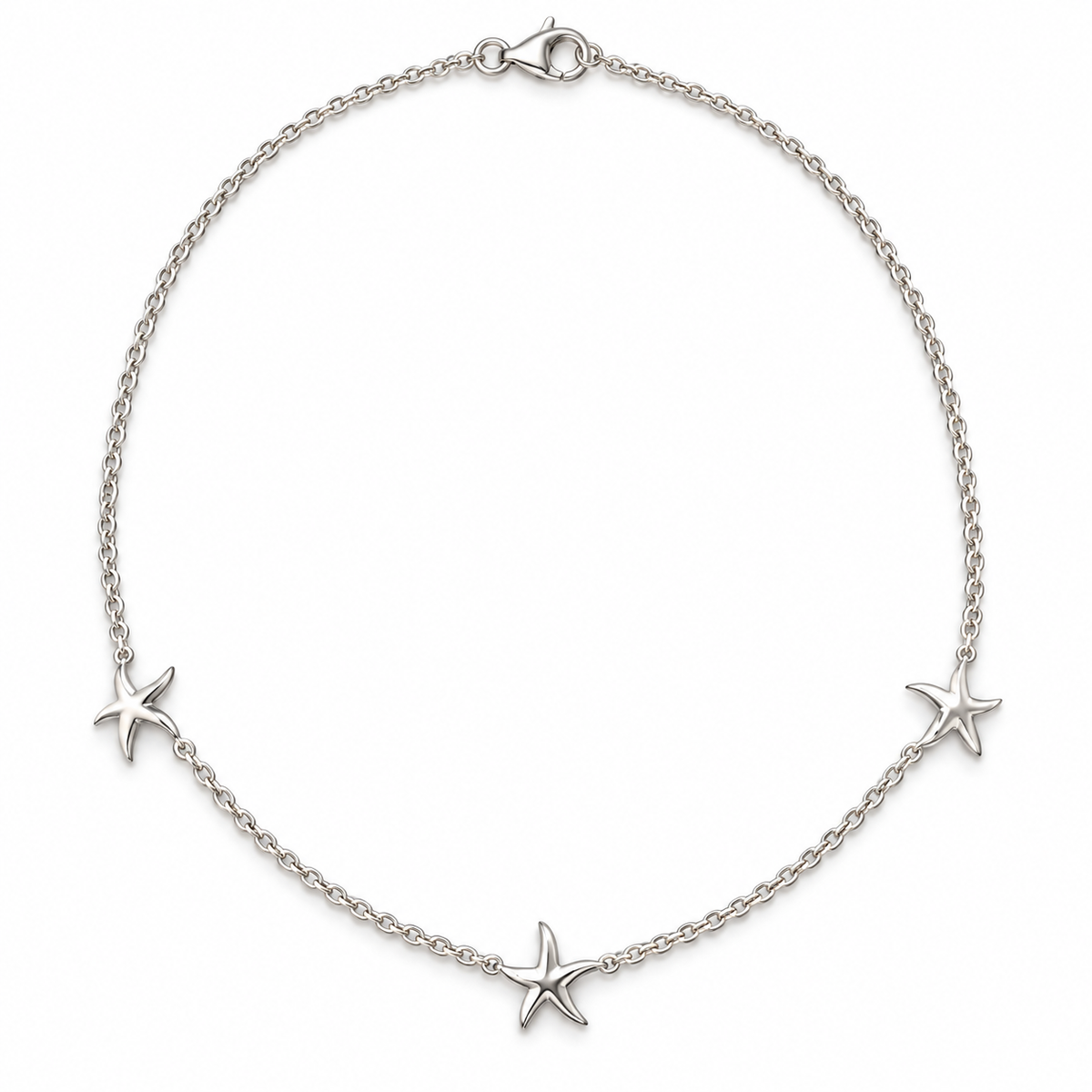 Three starfish motif necklace on a white background