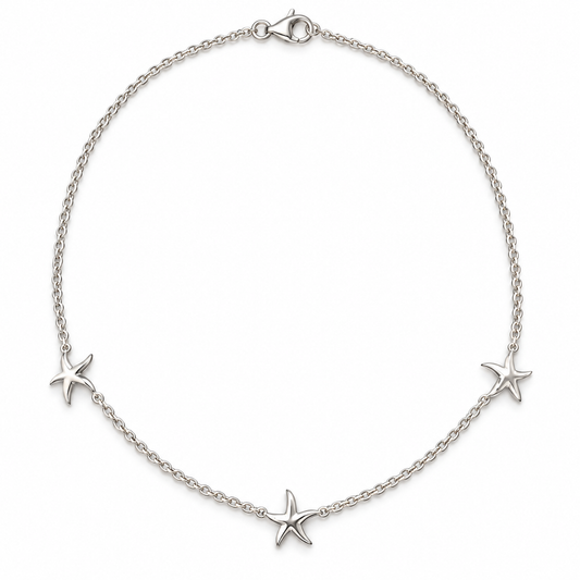 Three starfish motif necklace on a white background