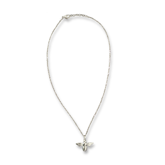 Sterling Silver Bee Pendant on Sterling Silver Long Chain, view 2