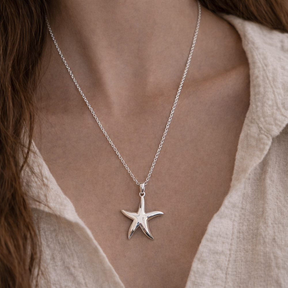 Sterling Silver Large Starfish Pendant Necklace, view 2