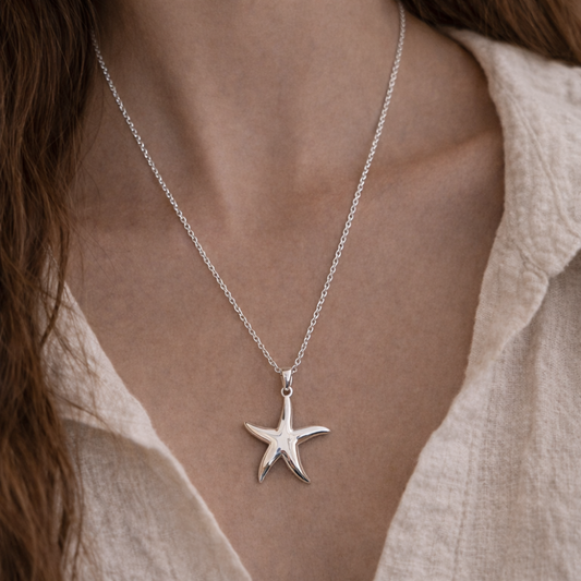 Sterling Silver Large Starfish Pendant Necklace, view 2
