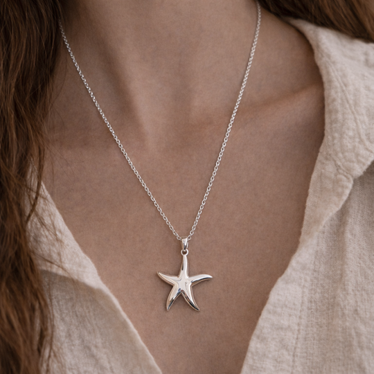 Sterling Silver Large Starfish Pendant Necklace, view 2