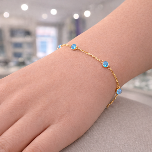 Gold Vermeil Blue Topaz Station Bracelet, view 2