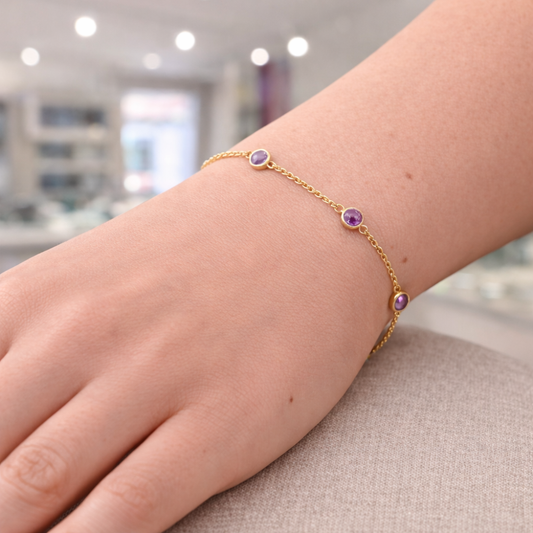Gold Vermeil Amethyst Station Bracelet, view 2