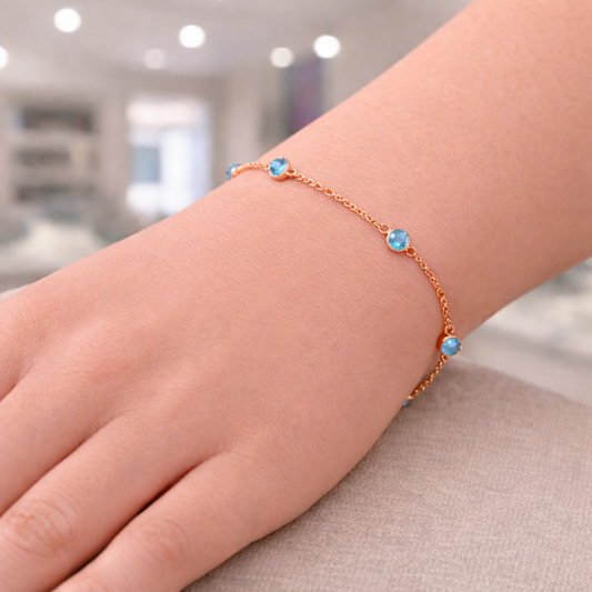 Rose Gold Vermeil Blue Topaz Station Bracelet, view 2