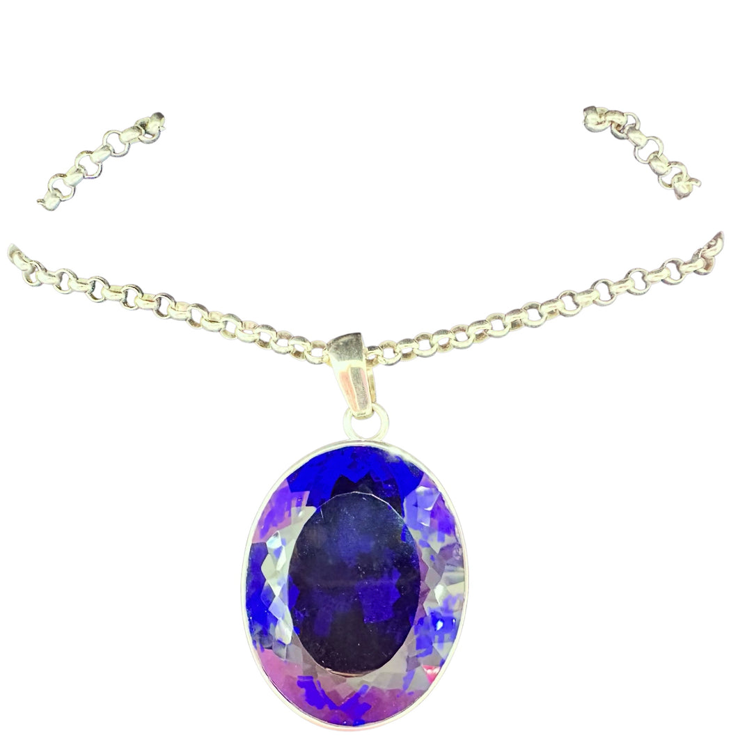Sterling Silver Small Oval Dark Blue coloured Pendant